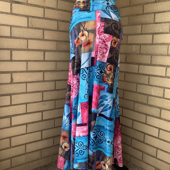 ❌DONATED❌Blue Magenta Color Block Pattern Stretch Waist Maxi Skirt - Picture 5 of 13